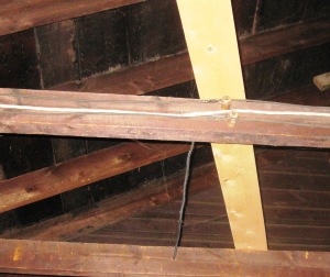 Spoiler Alert for the Home Channel Marble Counter Top Millenniums. You may have nightmares after seeing the ceiling of a Shed Room in a house 140+ years old. But its rafters form perfect highways - and just look at that Knob & Tube wiring, we can swing across.